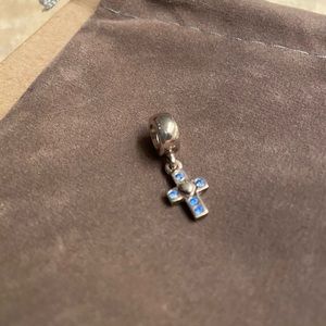 Pandora Cross Dangle Charm with Blue CZ Stones